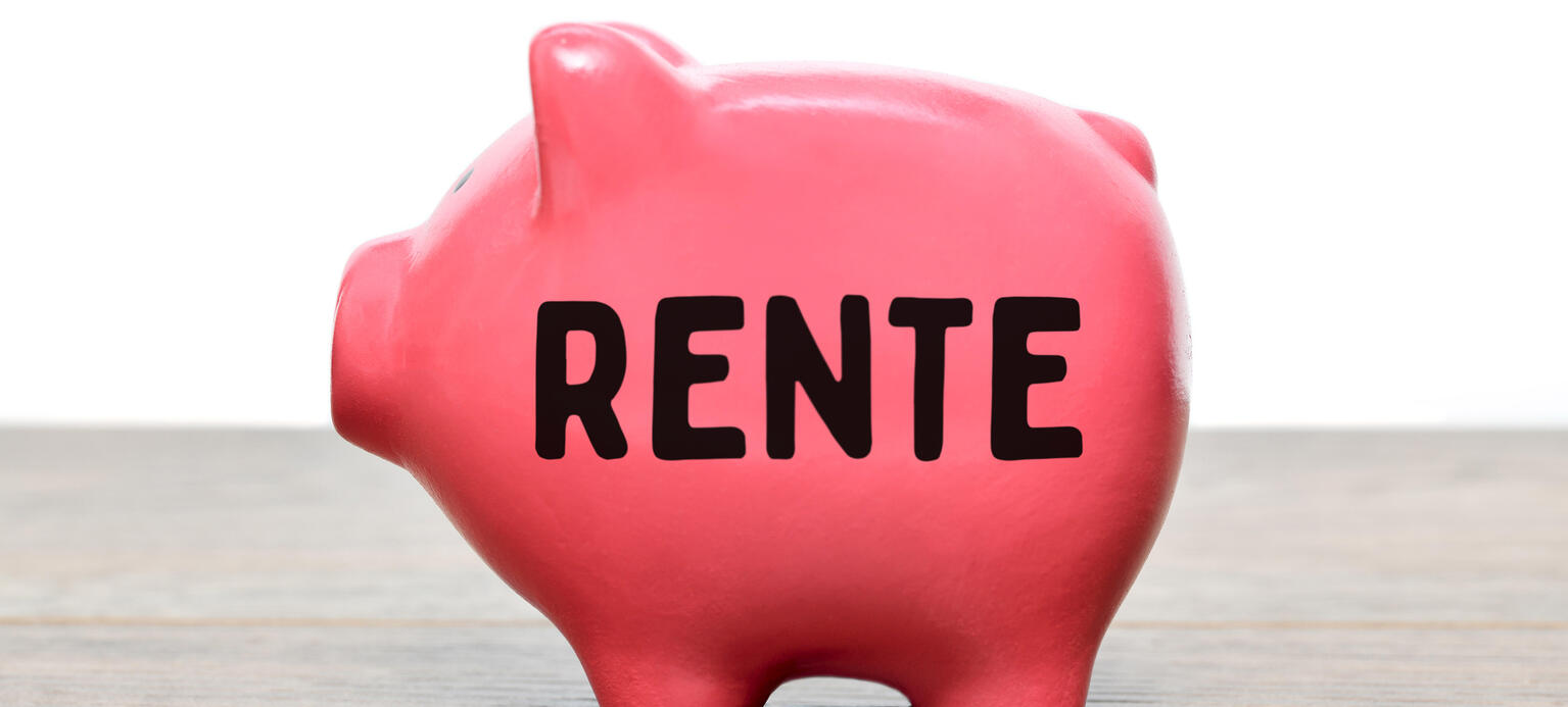 Rosafarbenes Sparschwein mit der Aufschrift Rente