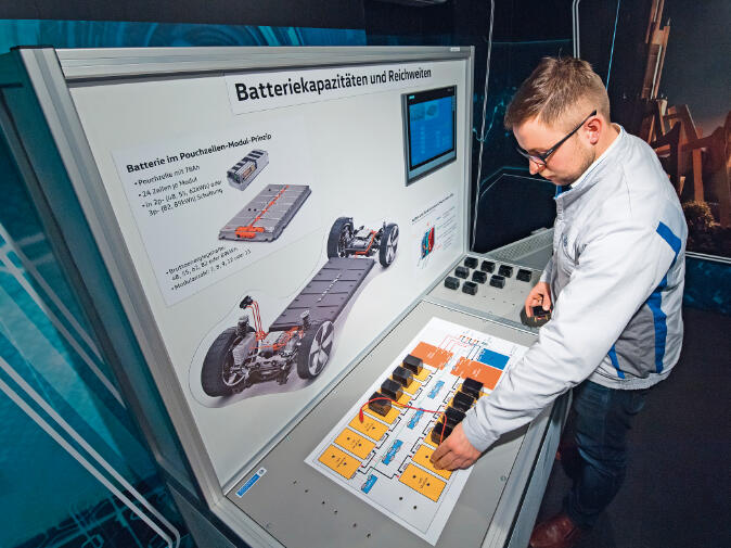 Trainigszentrum für E-Mobility bei Volkswagen in Zwickau: Digitalisierung und E-Mobilität verlangt mehr Weiterbildungen.