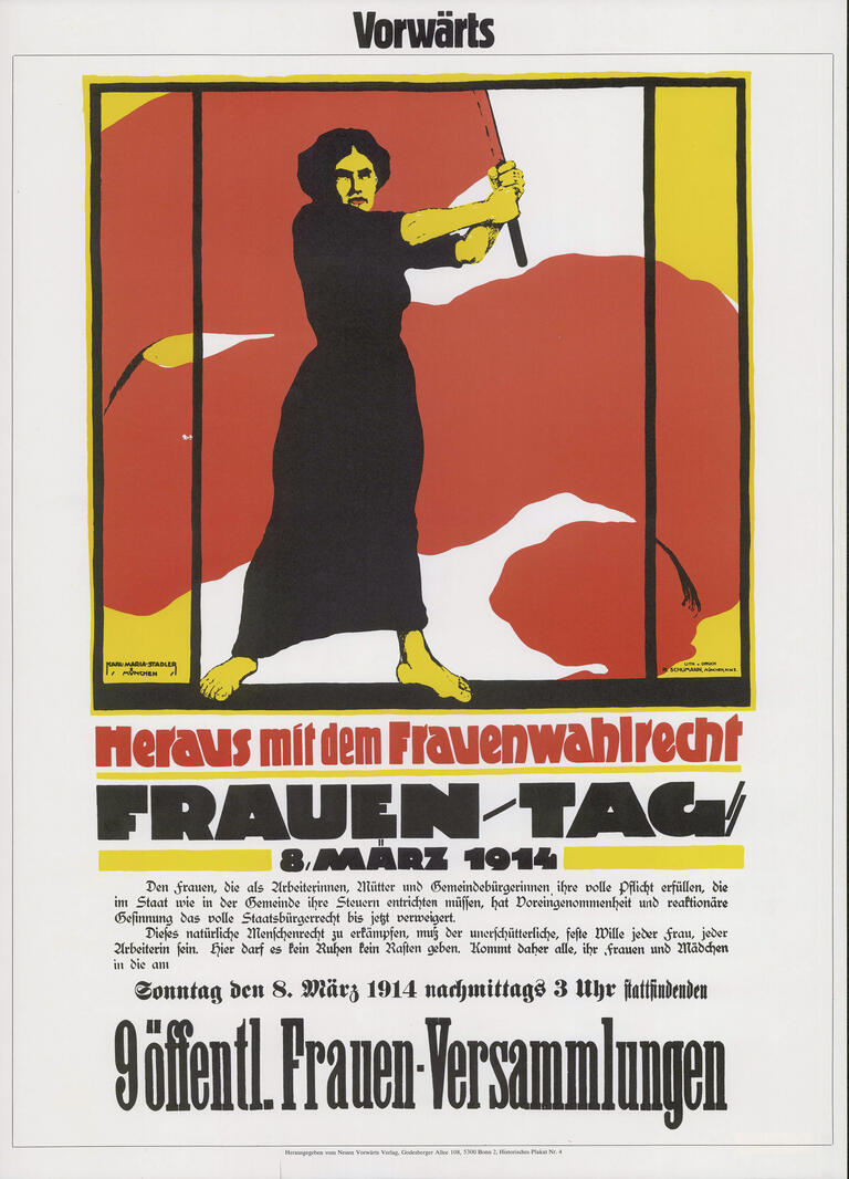 Schön und kämpferisch: Plakat der SPD zum Frauenwahlrecht (1914)