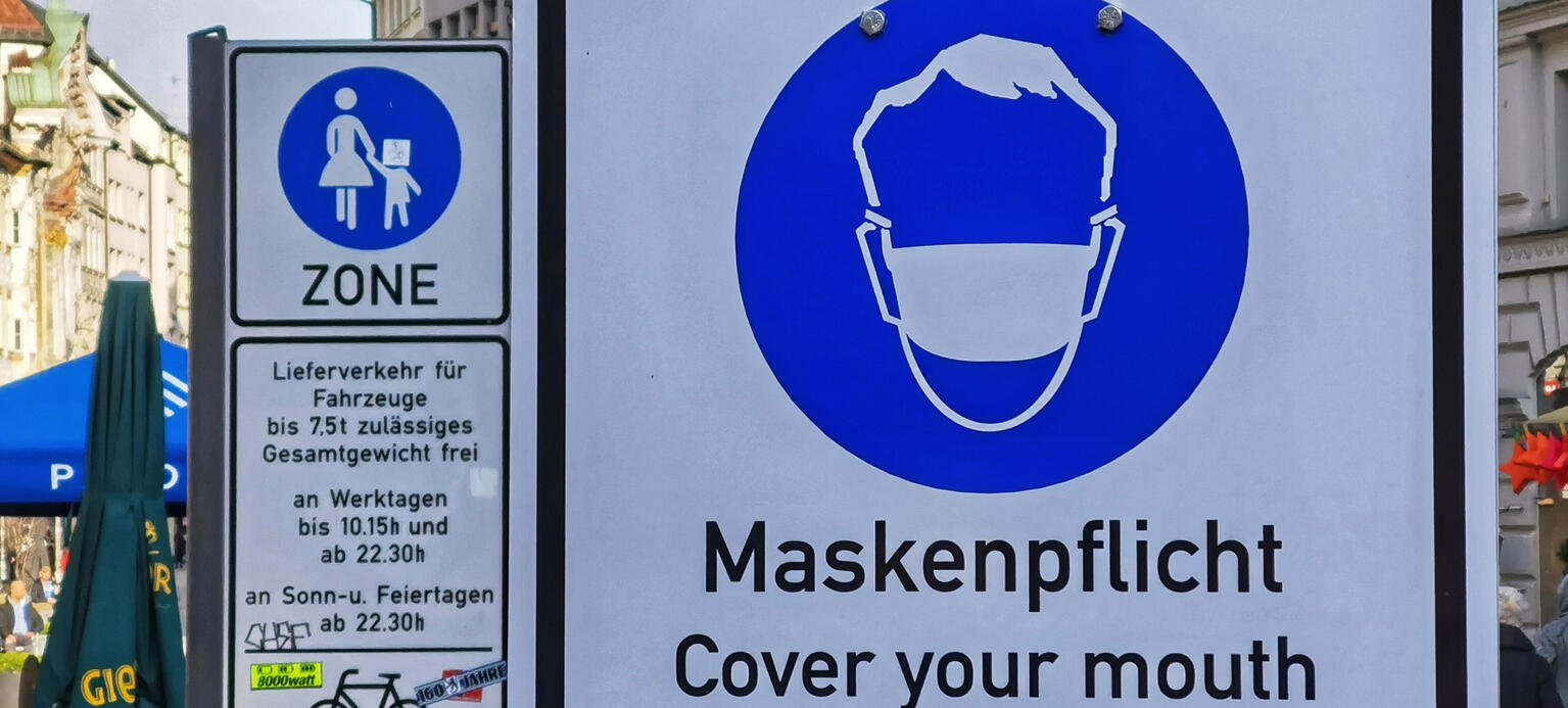 Scenes of the mask requirement signs around thr Munich Innenstadt (inner city)