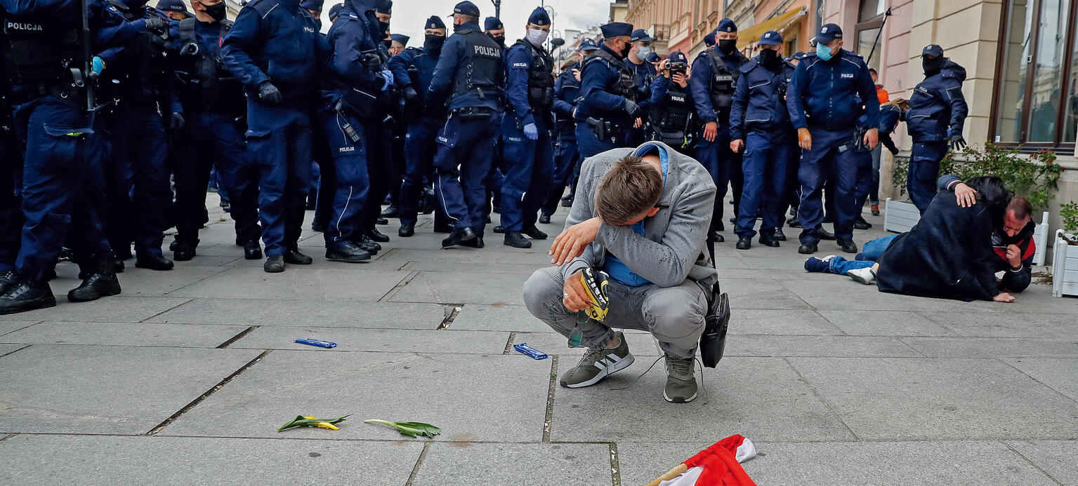 Proteste gegen die Regierung in Polen während der Corona- Krise in Warschau.
