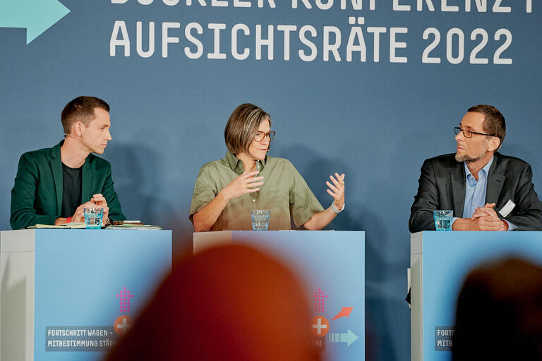 Andreas Audretsch, Christiane Benner, Volker Quaschning Böckler Konferenz für Aufsichtsräte