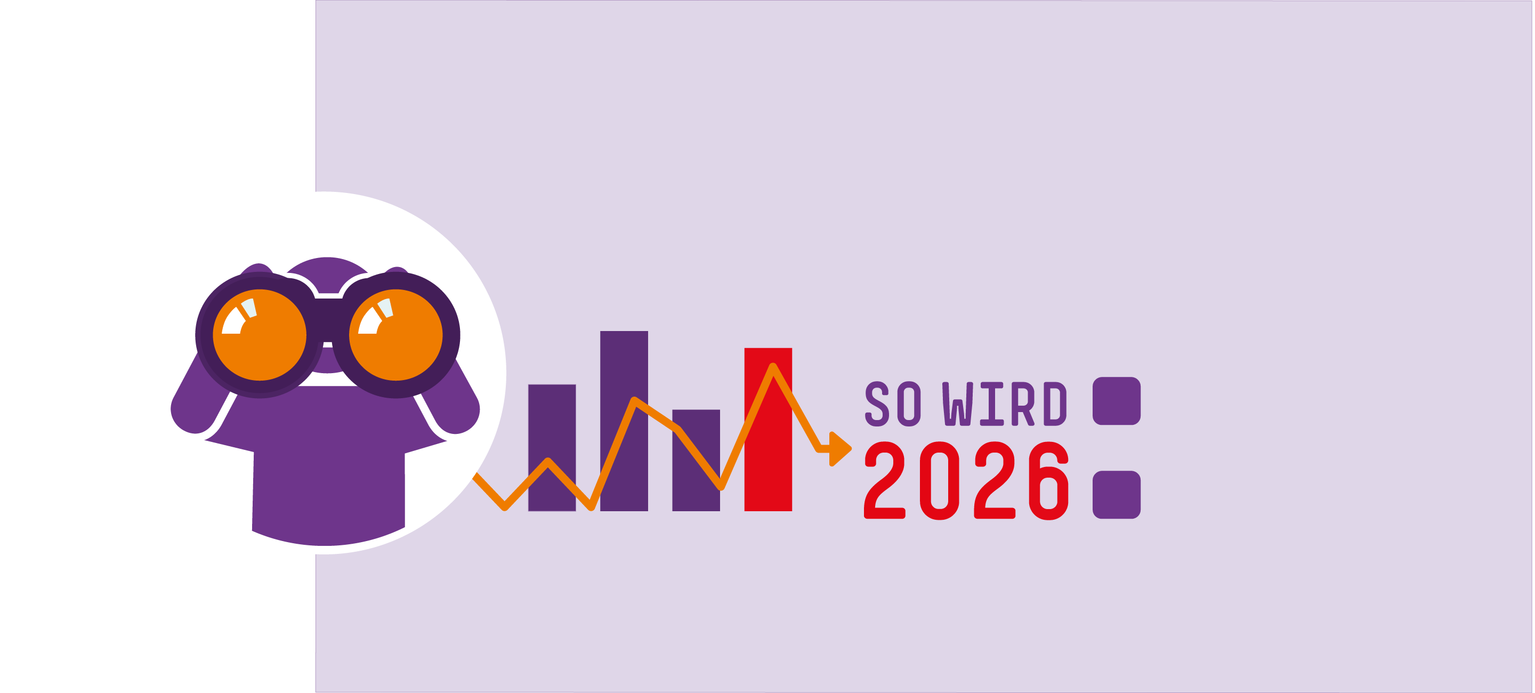 Keyvisual mit einem Piktogramm das durch ein Fernglas schaut