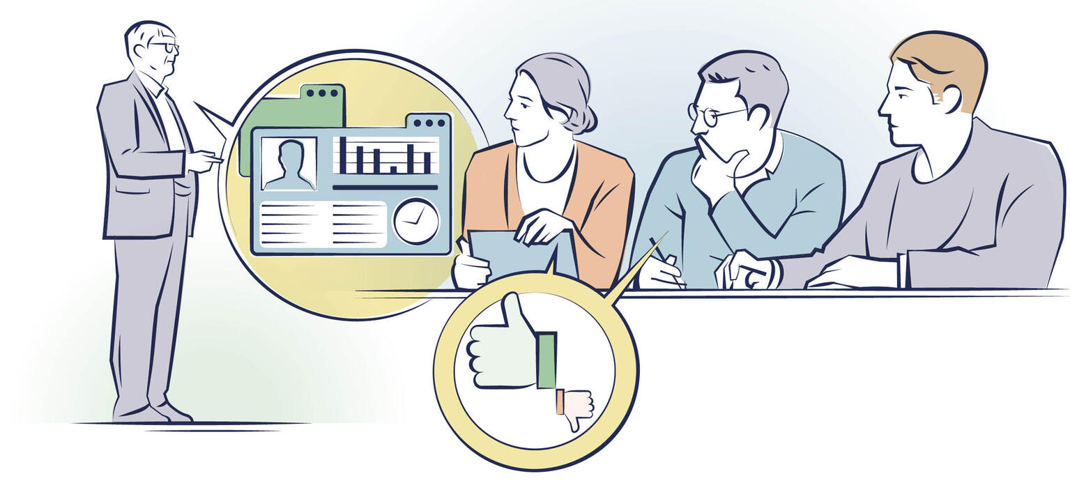 Illustration zum Thema Datenschutz zeigt eine Lerngruppe bei einer Präsentation