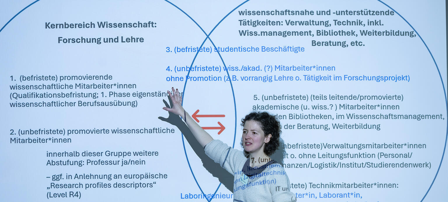 Das Bild zeigt eine Vortragende Person auf der 12. GEW-Konferenz