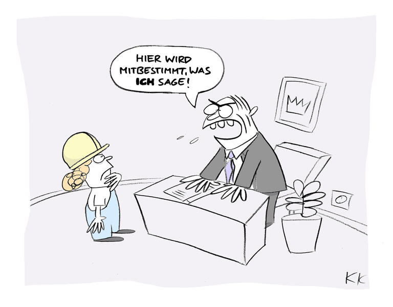 Karikatur Böckler Schule zum Thema Mitbestimmung