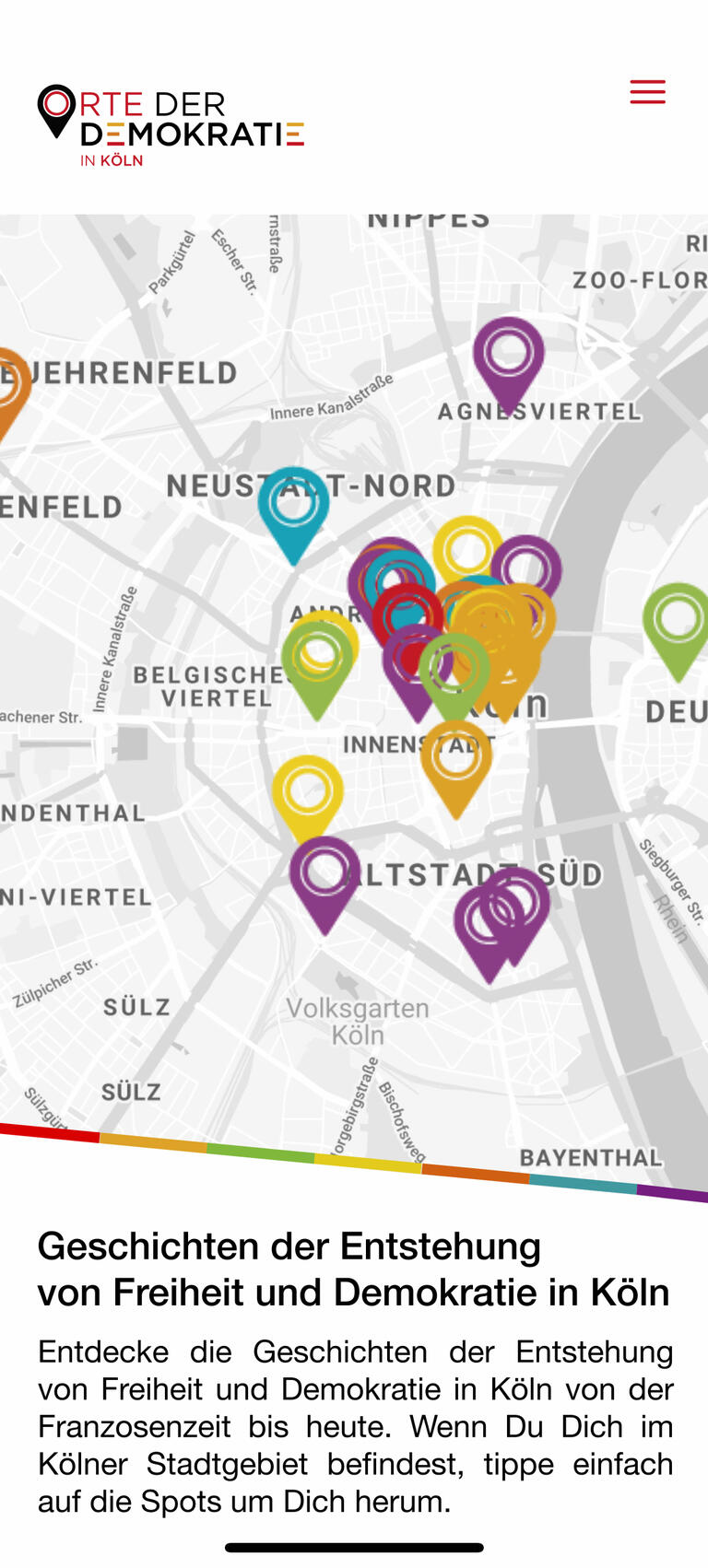 Screenshot der App Orte der Demokratie in Köln