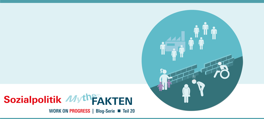 Figuren symbolisieren Beschäftigte ohne besondere Eigenschaften und davon vor der Mauer abgetrennt Figuren, die ältere, kranke oder Beschäftigte mit Kindern symbolisieren