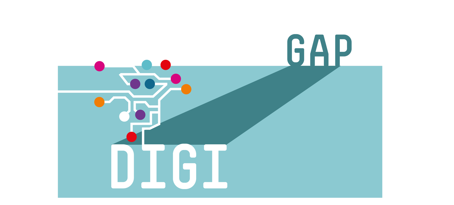 Text DigiGap und symbolische Darstellung von Netzwerkverbindungen und Gap