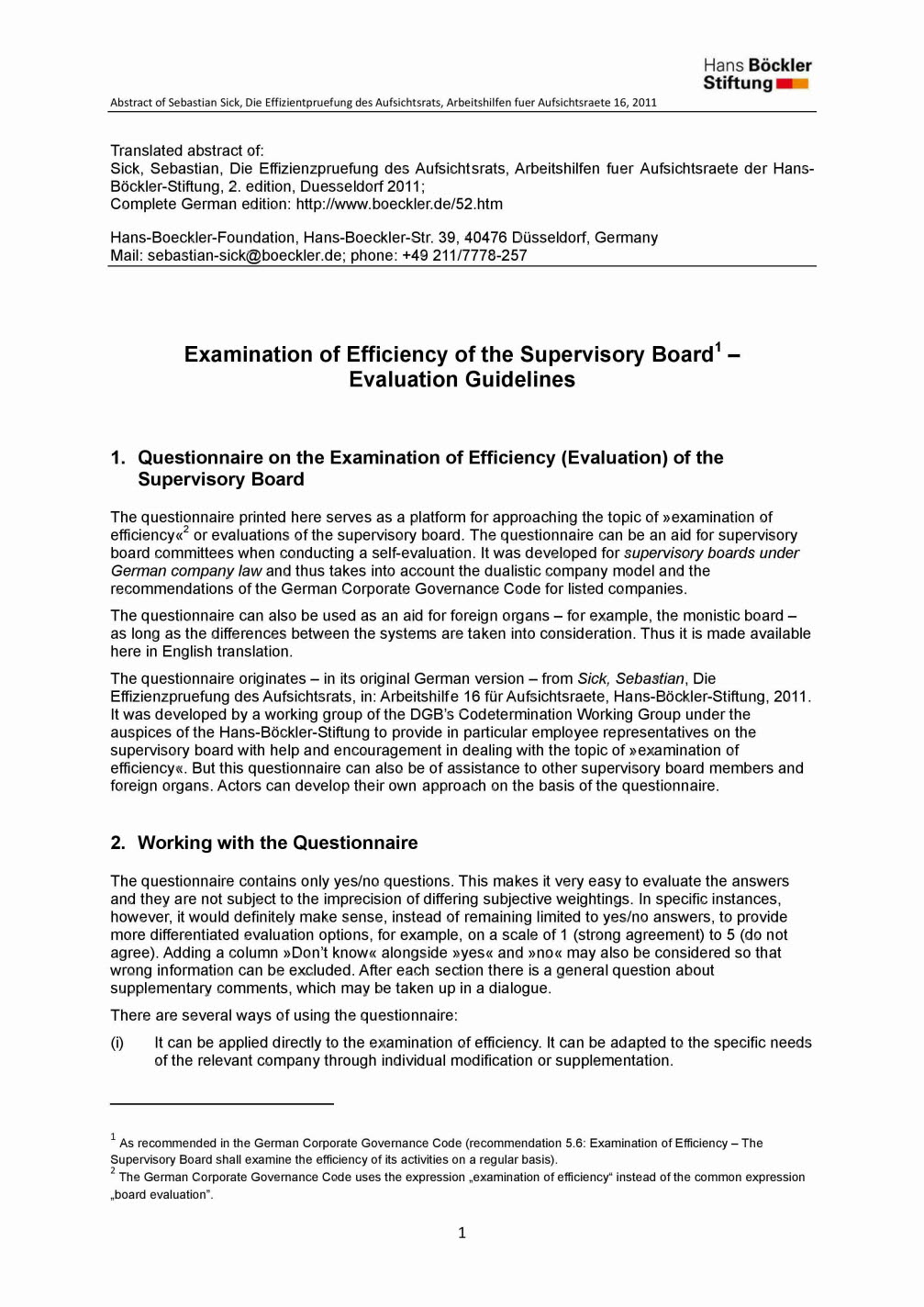 Examination of Efficiency of the Supervisory Board - Evaluation Guidelines