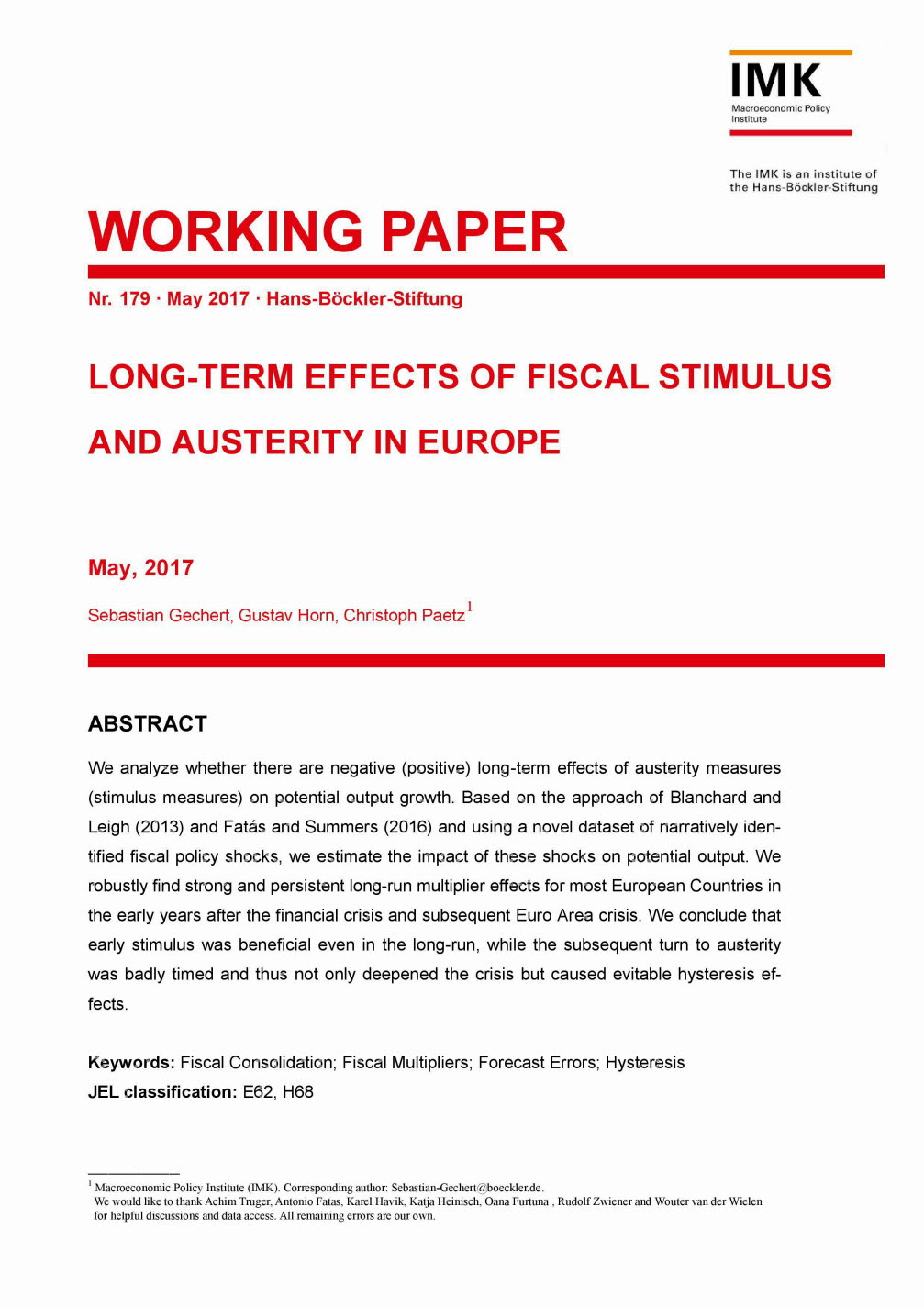 Long-term effects of fiscal stimulus and austerity in Europe