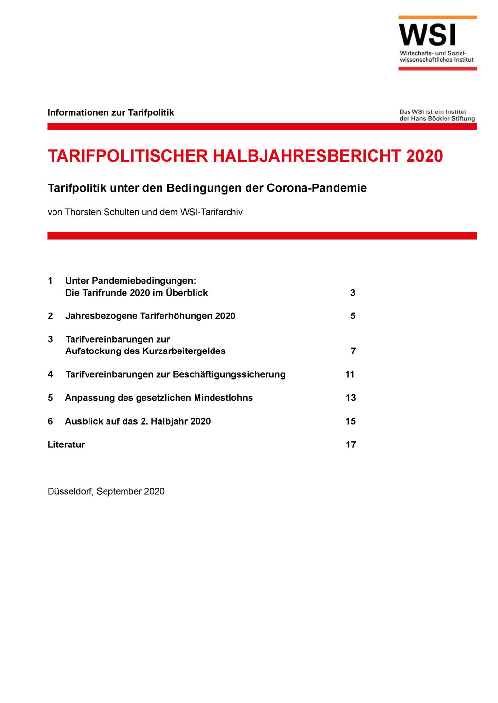 Tarifpolitischer Halbjahresbericht 2020